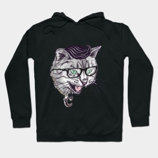 Black and White cat with a silver C chain Hoodie